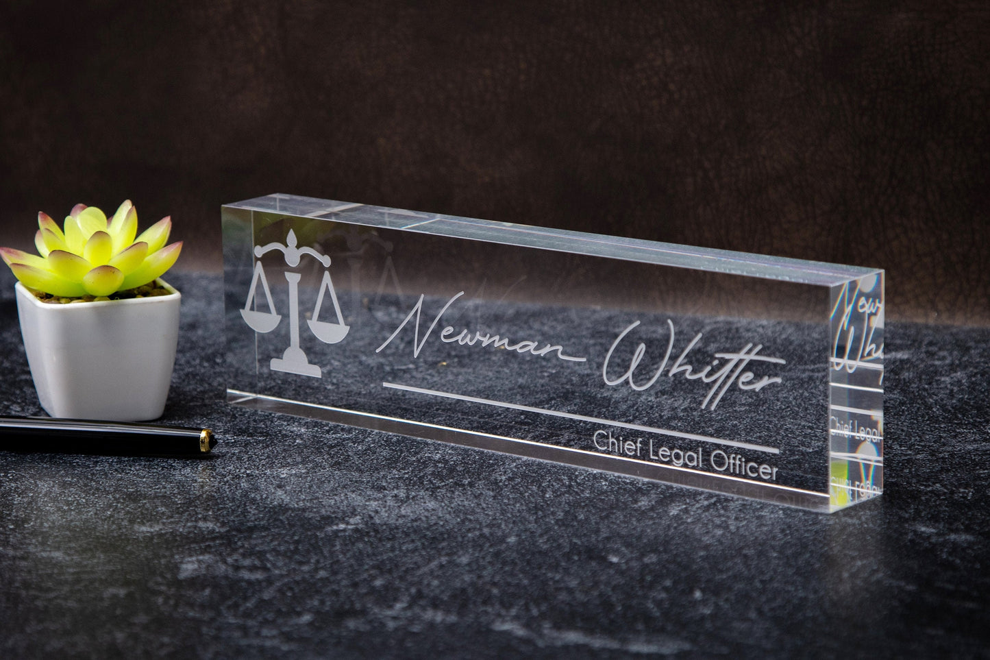 Engraved Desk Block w/ Logo - Minimal Law Practice Desk Sign, Lawyer Attorney Name Sign, New Job Office Decor, Teacher or Promotion Gift