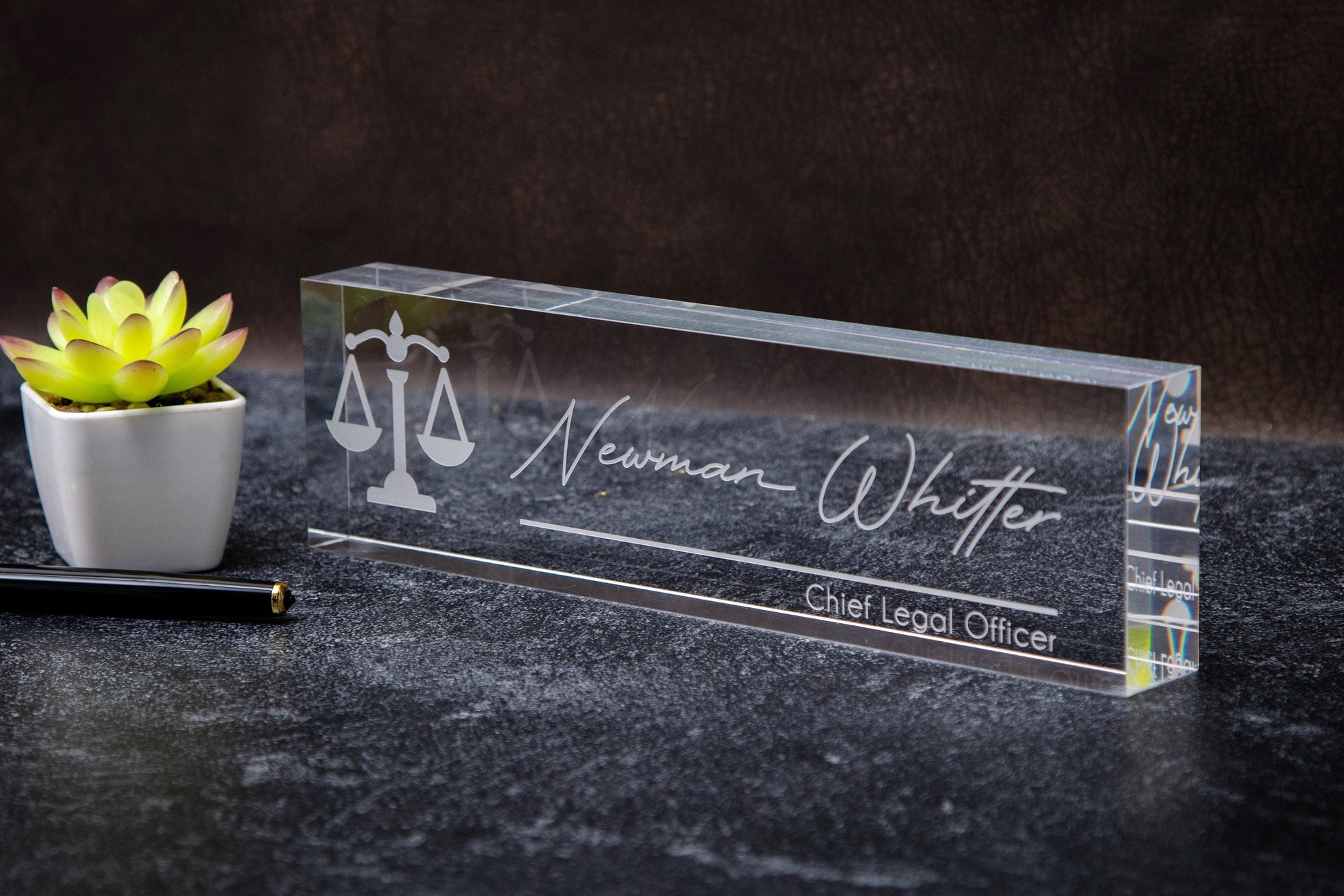Engraved Desk Block w/ Logo - Minimal Law Practice Desk Sign, Lawyer Attorney Name Sign, New Job Office Decor, Teacher or Promotion Gift