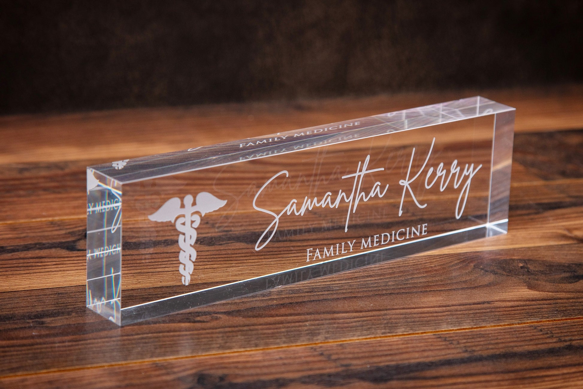 Engraved Desk Block w/ Logo - Minimal Medical Professional Desk CEO, Doctor Name Sign, New Job Office Decor, Corporate or Promotion Gift