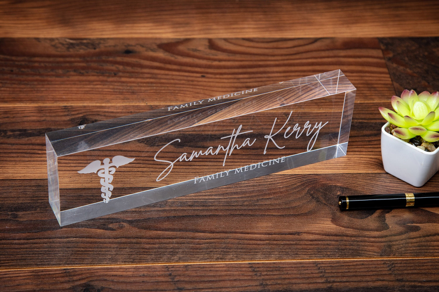 Engraved Desk Block w/ Logo - Minimal Medical Professional Desk CEO, Doctor Name Sign, New Job Office Decor, Corporate or Promotion Gift