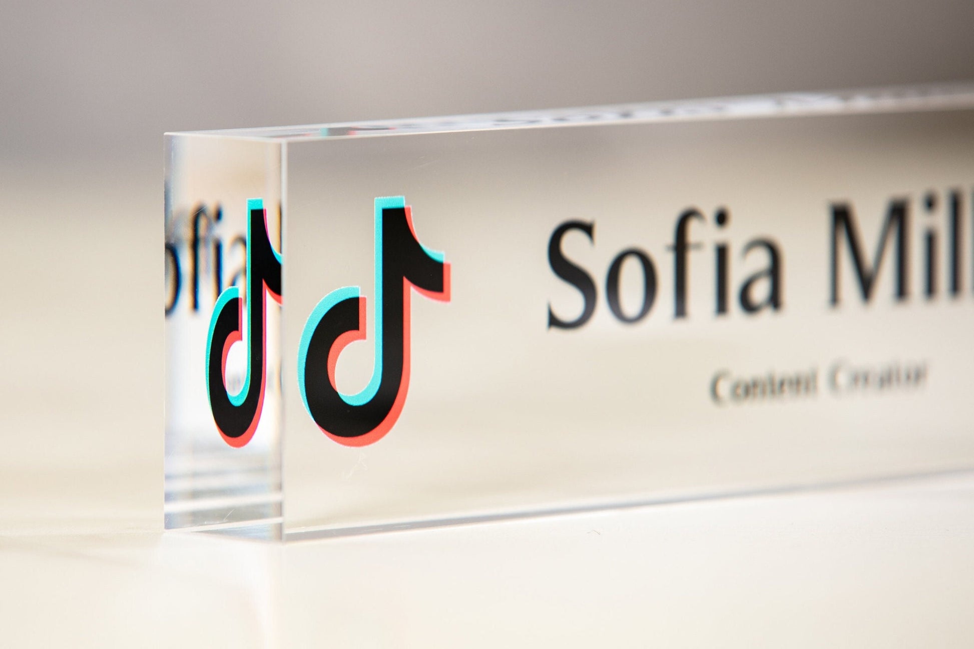 Acrylic Desk Block with Logo - 10x2.75 Executive CEO Plaque, New Job Office Business Decor, Company Staff Name Title Sign, Promotion Gift