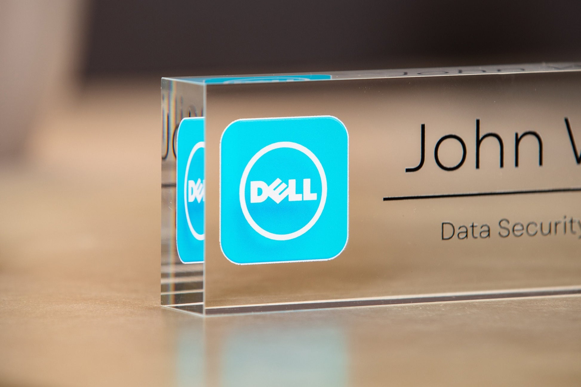 Acrylic Desk Block with Logo - 10x2.75 Executive CEO Plaque, New Job Office Business Decor, Company Staff Name Title Sign, Promotion Gift