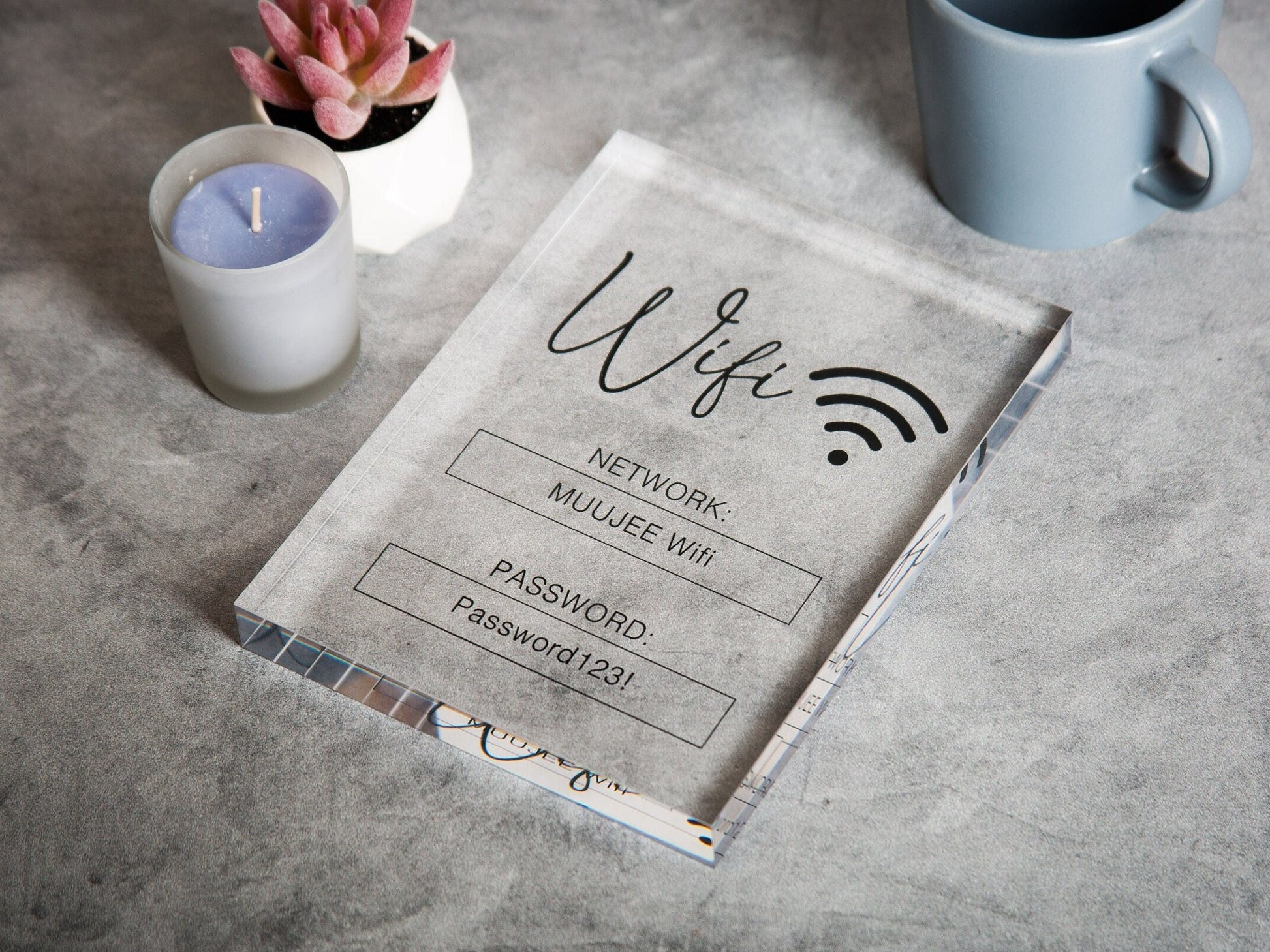 Wifi Password Sign (Acrylic Block) - Custom Internet Table Sign for Home & Airbnb Rental Hotel Small Business Signage New Home Owner's Gift