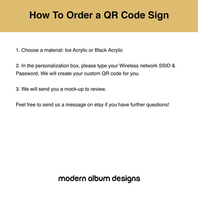 QR Code Wifi Acrylic Sign w/ Wood Base - 6x7.75" Table Sign for Home & Airbnb Rental, Sign for Small Business Office Signage, Salon Spa Wifi