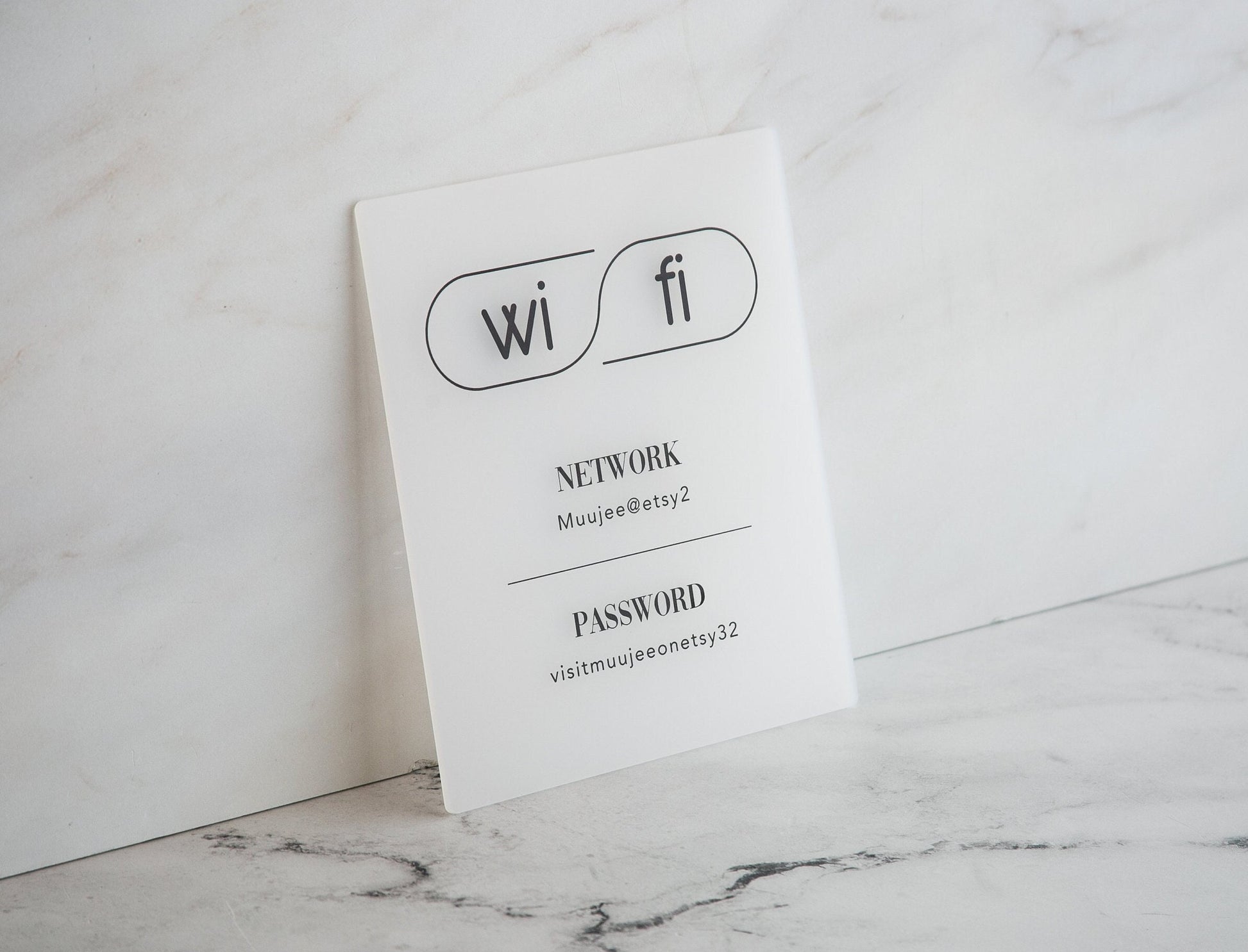 Wifi Acrylic Sign w/ Wood Base - 6.5 x 7.75" Table Signage for Home & Airbnb Rental, Custom Office Small Business Salons Restaurants Bar