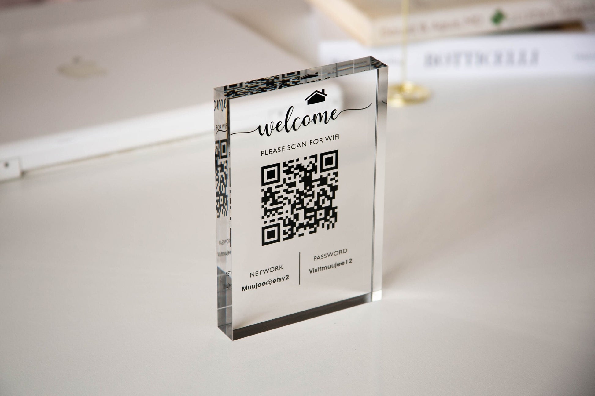 Personalized Acrylic QR Code Wifi Sign (Design 2) - Custom Internet Sign Airbnb Vacation Rental Salon Hotel Guestroom New Home Owner's Gift