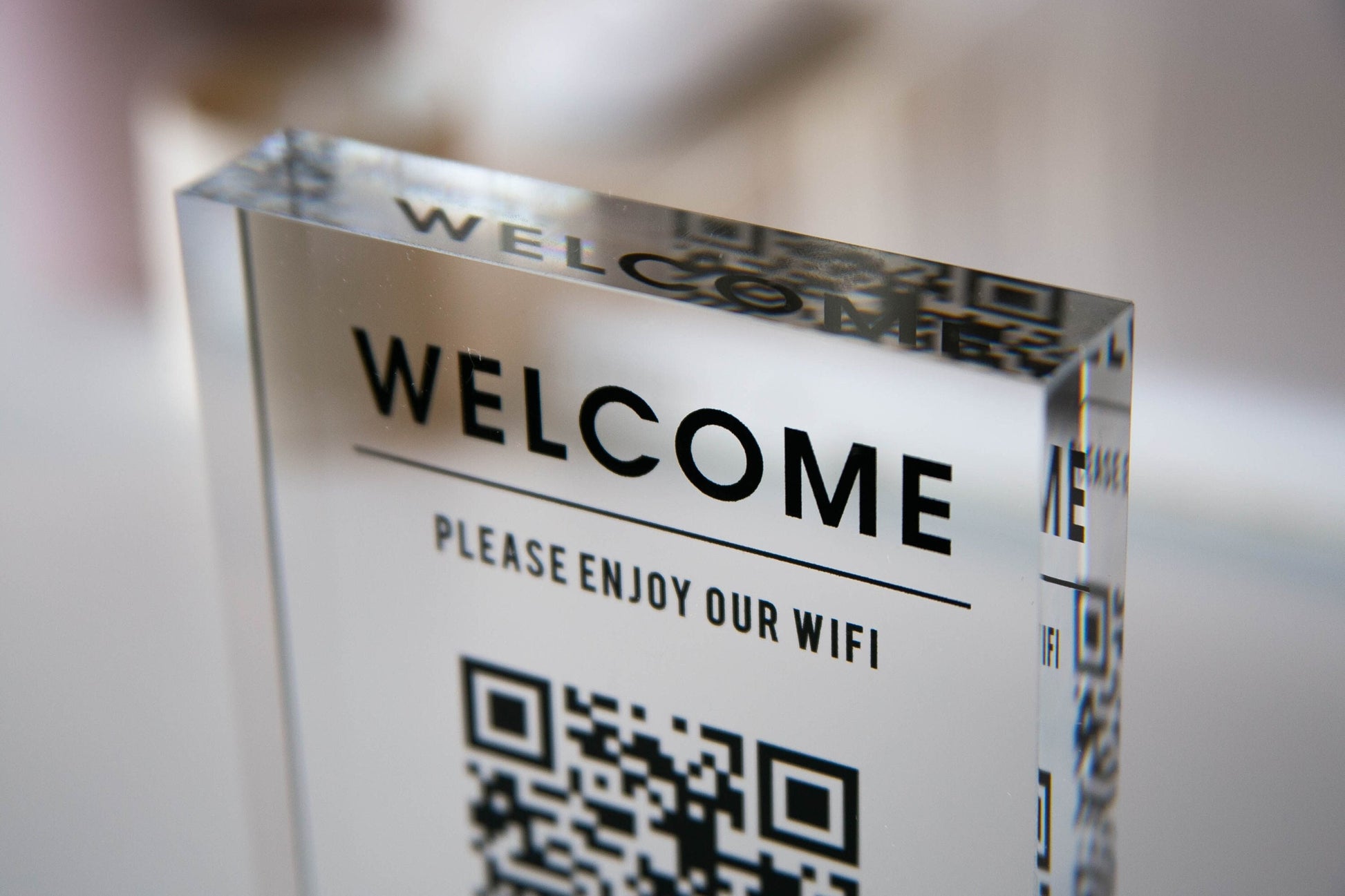 Personalized Acrylic QR Code Wifi Sign (Design 4) - Custom Welcome Internet Sign for Airbnb Vacation Rental Guestroom Visitor Small Business