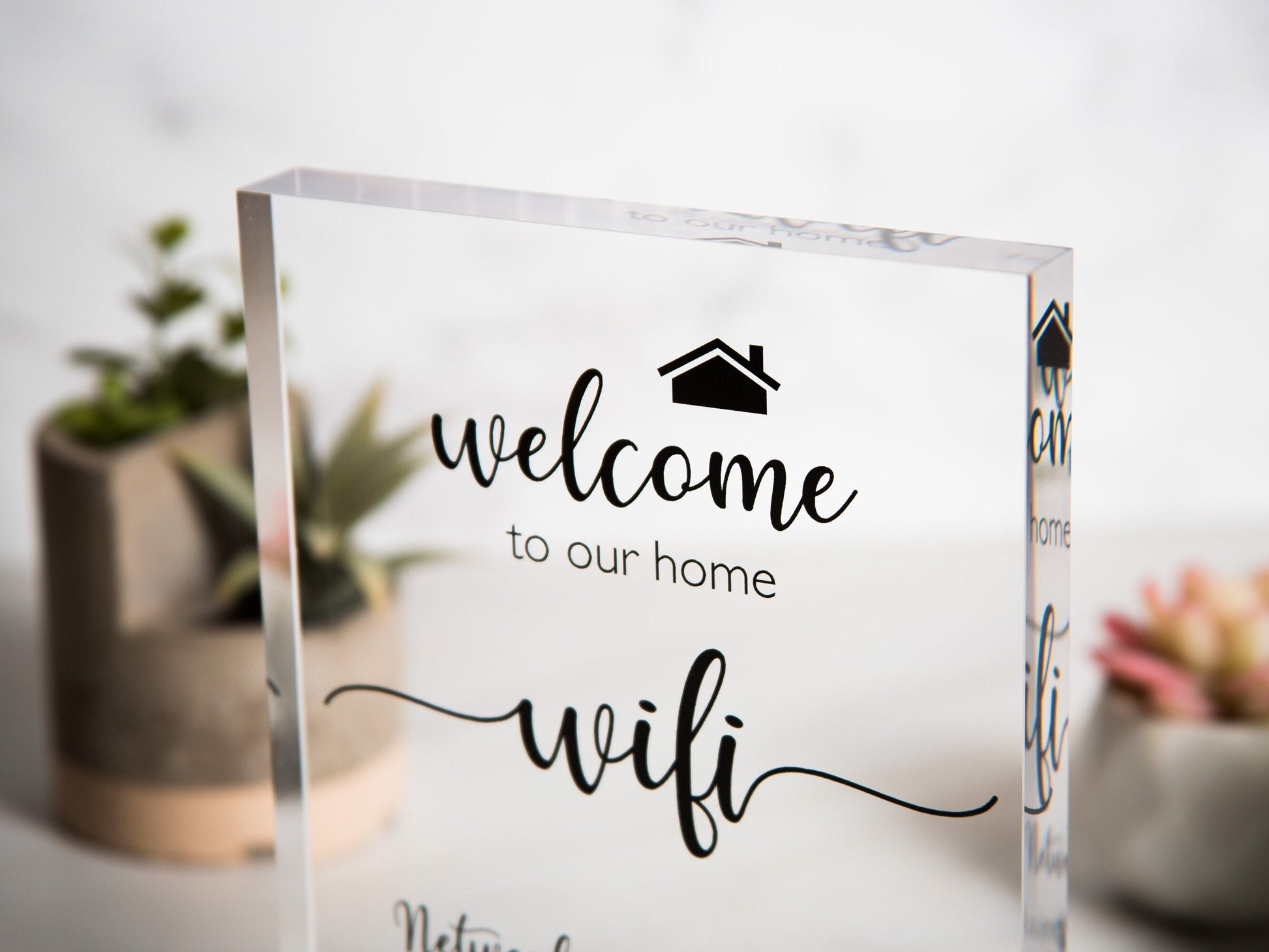 Wifi Password Sign (Acrylic Block) - Custom Guest Table Top Sign for Home Decor Airbnb Rental House Small Business Restaurant Bar Guestroom
