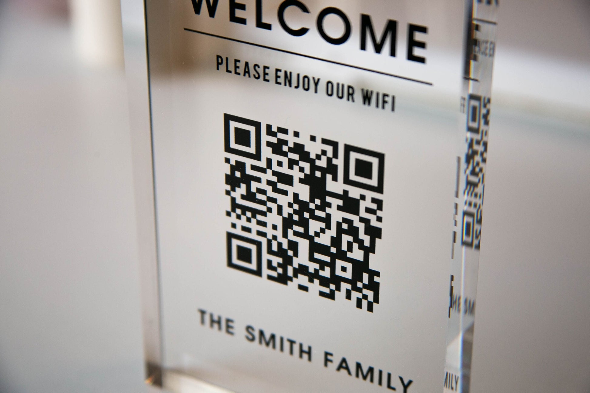 Personalized Acrylic QR Code Wifi Sign (Design 4) - Custom Welcome Internet Sign for Airbnb Vacation Rental Guestroom Visitor Small Business