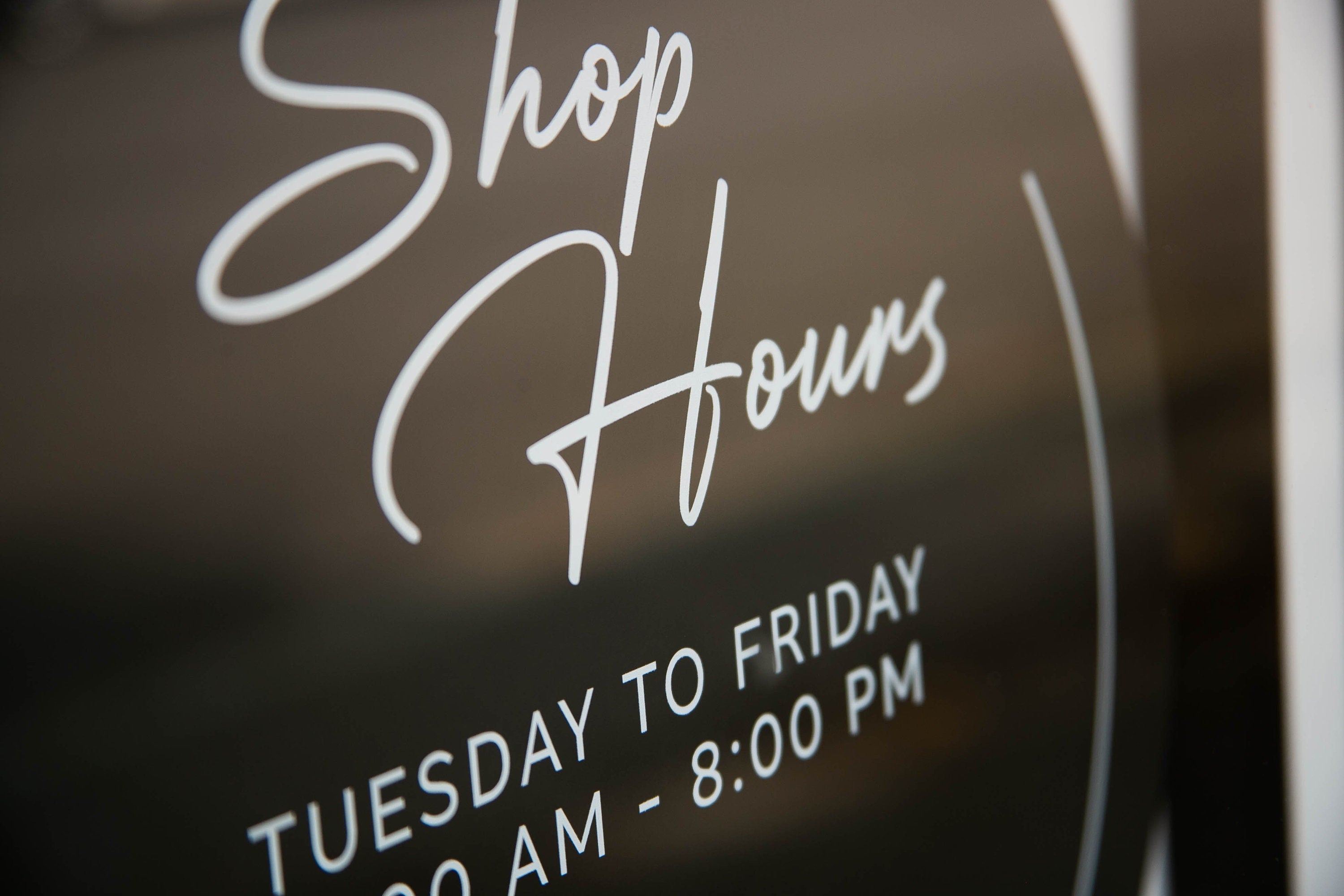 Round Acrylic Sign (Store Hours) w/ No Holes - custom signage for office home rental door, small business, spa salon operation hours signs