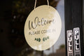 Round Hanging Acrylic Sign (Welcome) w/ White Rope - custom signage for office home rental door, small business logo sign, trade show signs