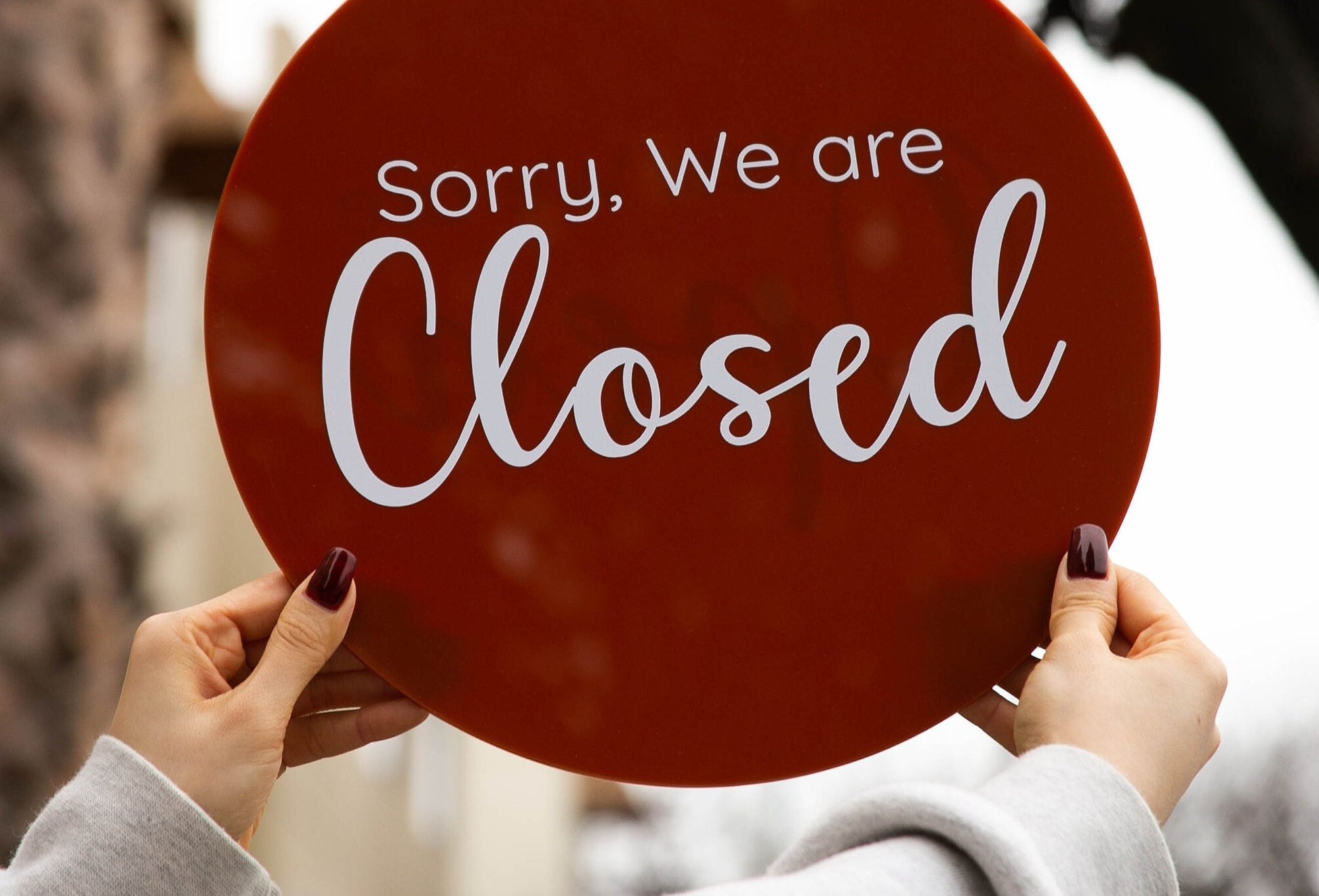 Round Hanging Acrylic Sign (Open & Closed) Double Sided w/ White Rope - Back to back custom signage office home rental door, small business