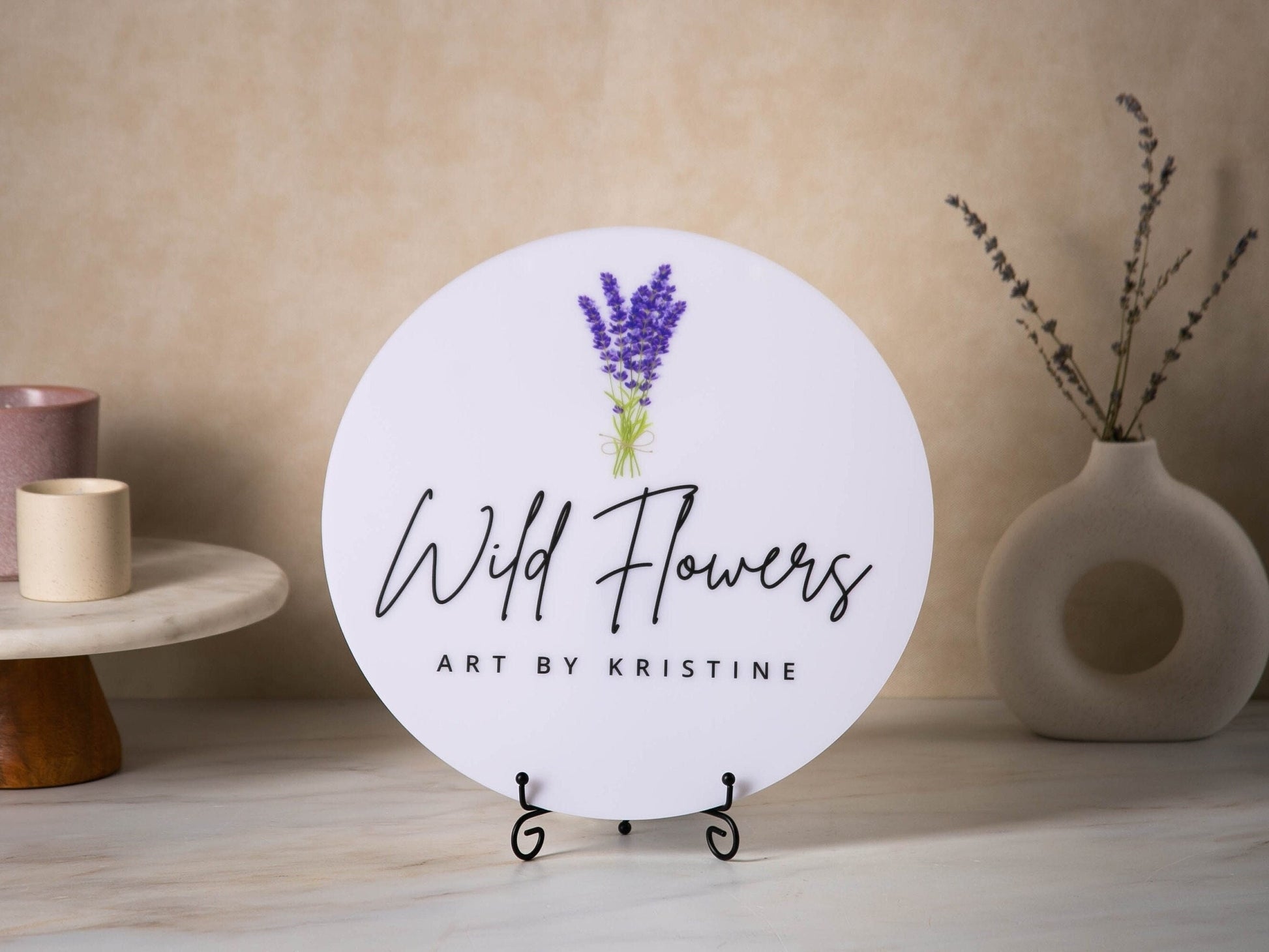 Round Acrylic Sign (Logo) w/ No Holes - Custom signage for office rental door, small business logo sign, craft fair artists trade show signs