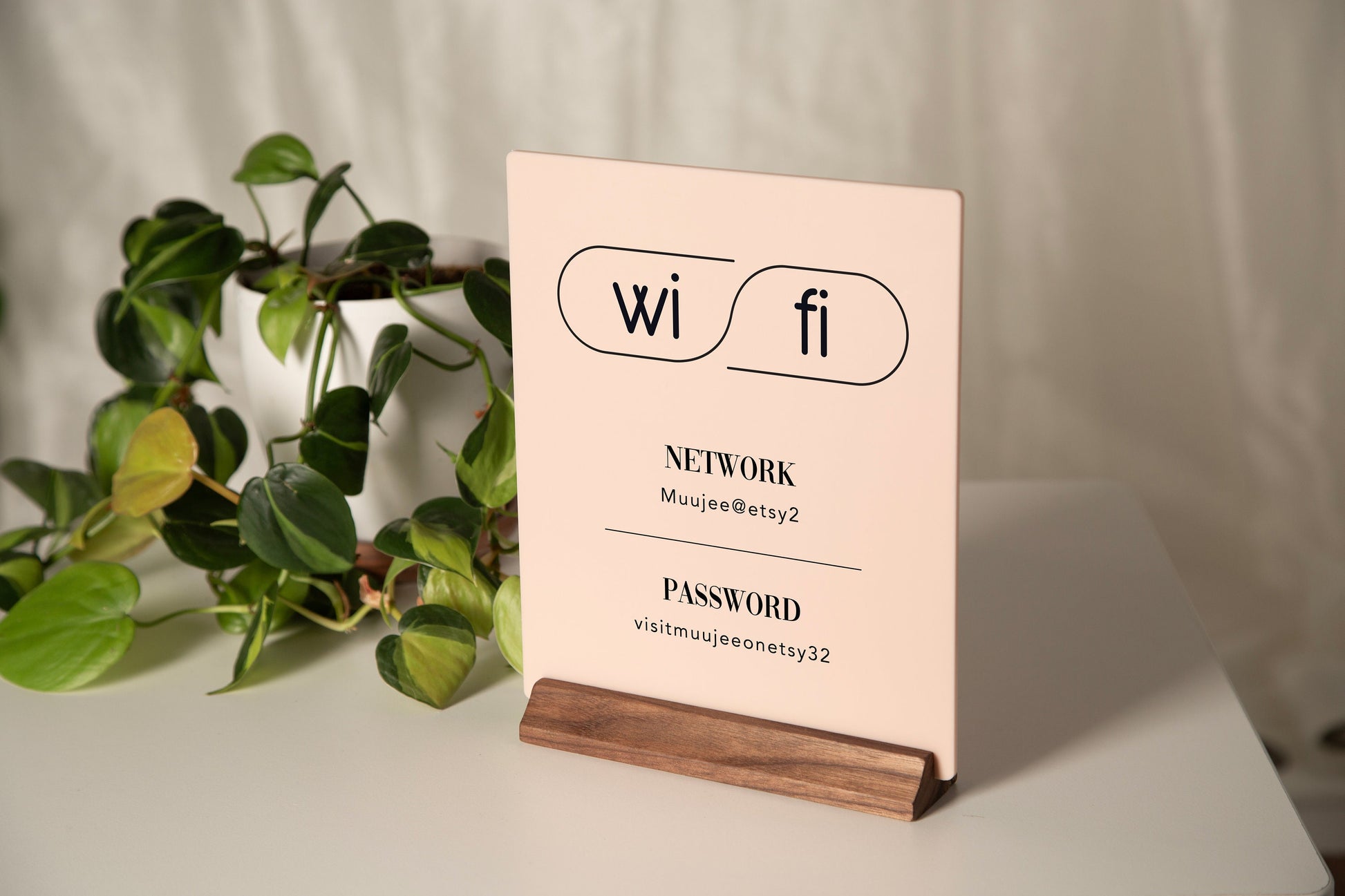Wifi Acrylic Sign w/ Wood Base - 6.5 x 7.75" Table Signage for Home & Airbnb Rental, Custom Office Small Business Salons Restaurants Bar