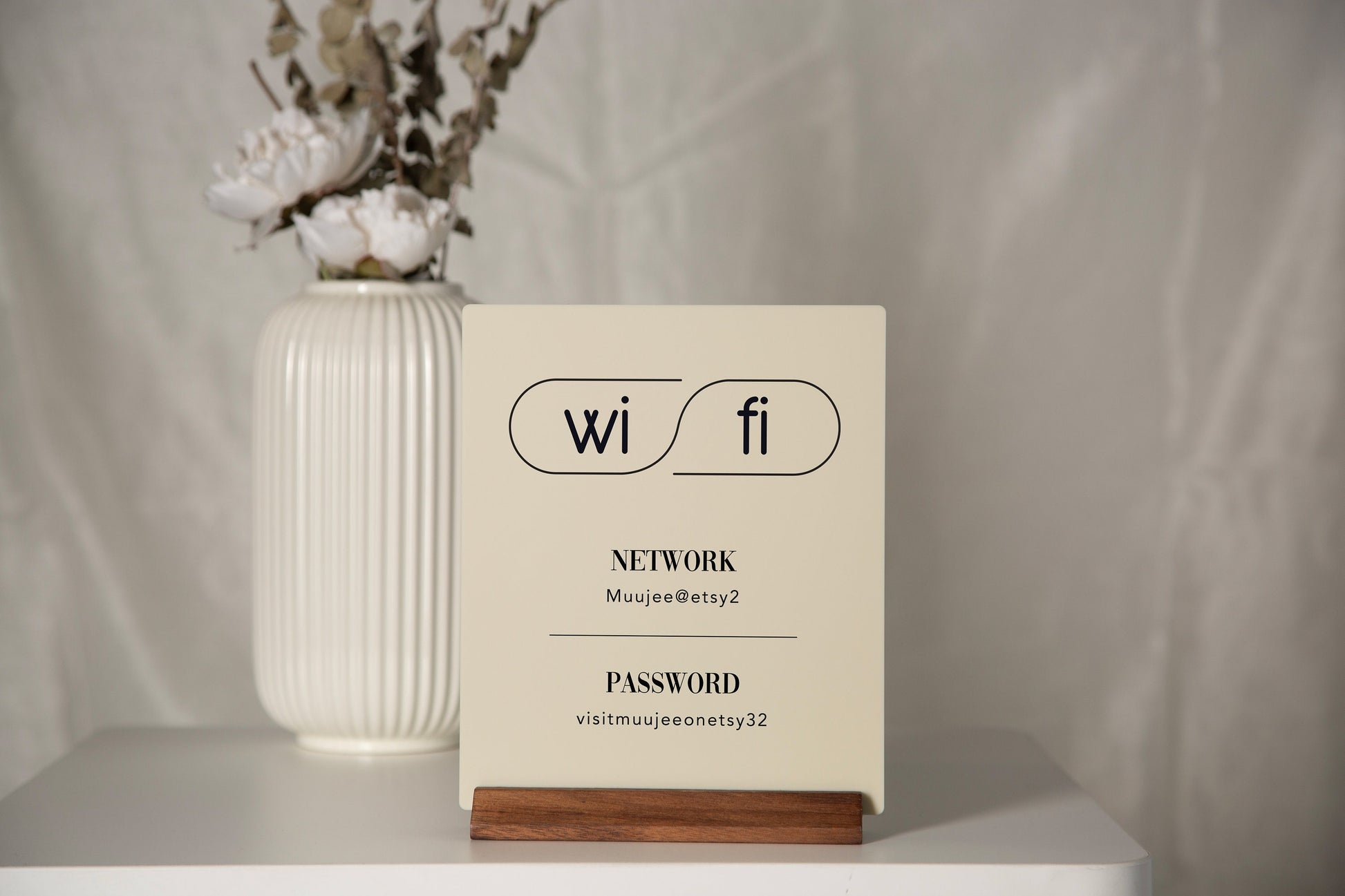 Wifi Acrylic Sign w/ Wood Base - 6.5 x 7.75" Table Signage for Home & Airbnb Rental, Custom Office Small Business Salons Restaurants Bar
