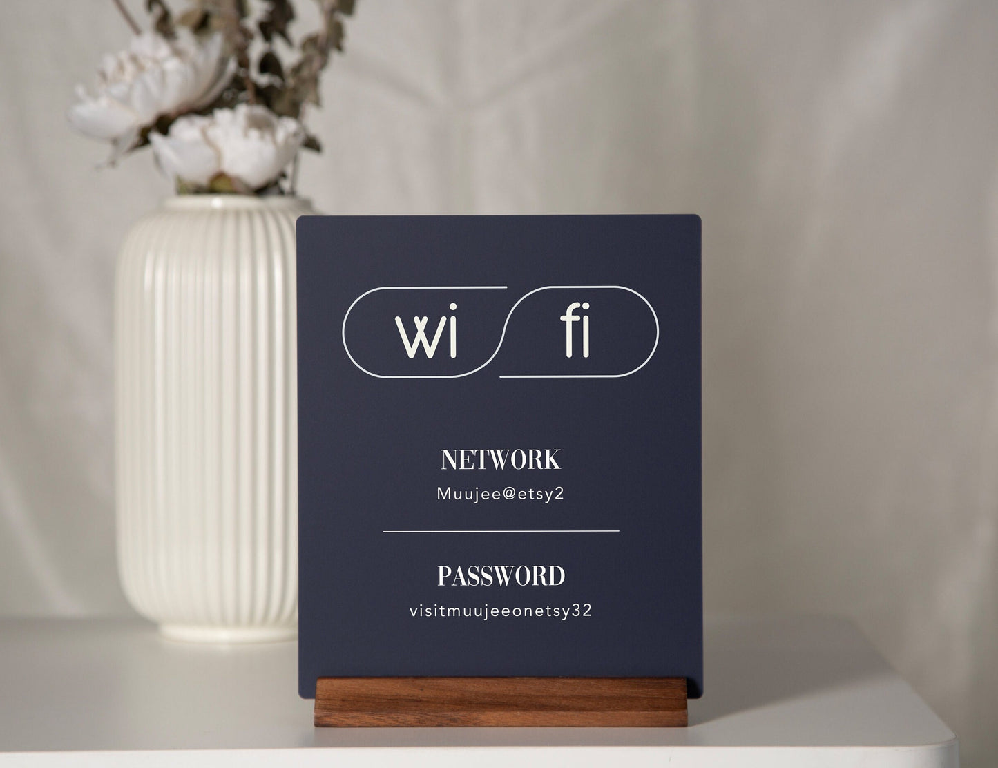 Wifi Acrylic Sign w/ Wood Base - 6.5 x 7.75" Table Signage for Home & Airbnb Rental, Custom Office Small Business Salons Restaurants Bar