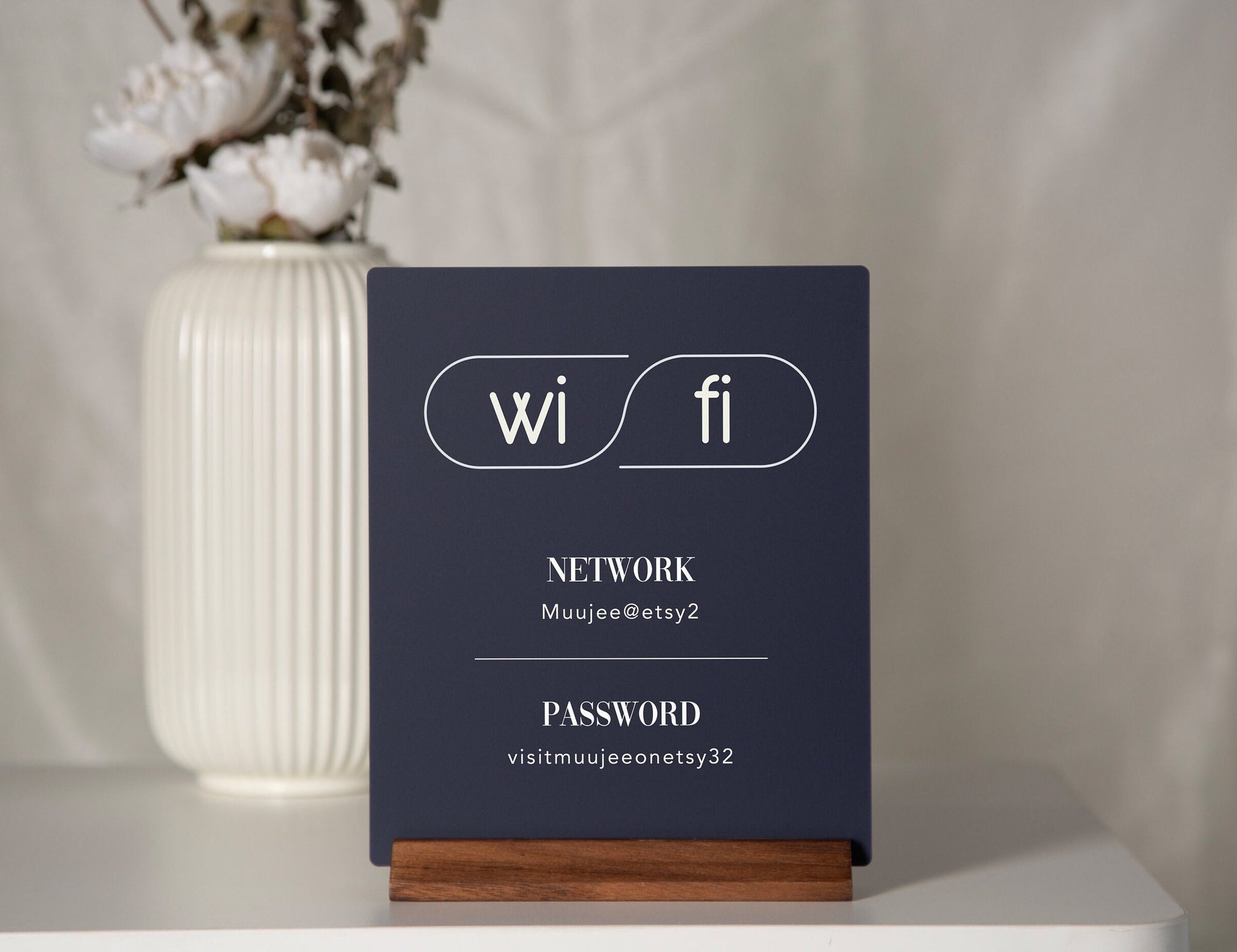 Wifi Acrylic Sign w/ Wood Base - 6.5 x 7.75" Table Signage for Home & Airbnb Rental, Custom Office Small Business Salons Restaurants Bar