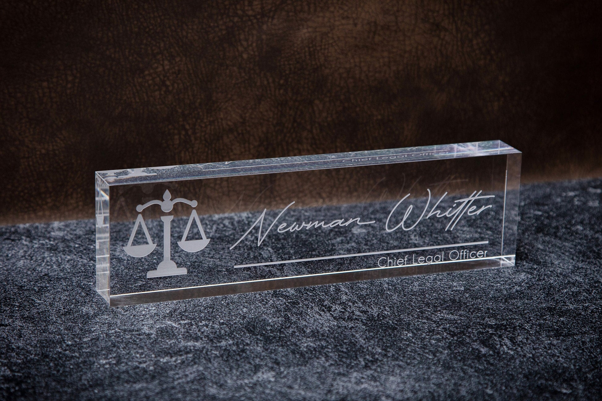 Engraved Desk Block w/ Logo - Minimal Law Practice Desk Sign, Lawyer Attorney Name Sign, New Job Office Decor, Teacher or Promotion Gift