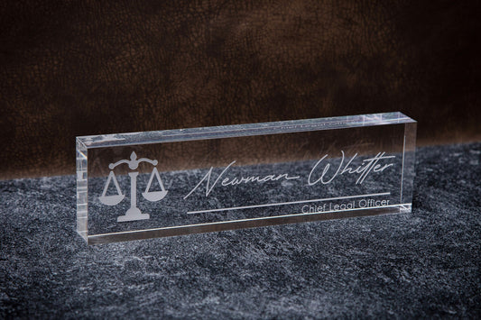 Engraved Desk Block w/ Logo - Minimal Law Practice Desk Sign, Lawyer Attorney Name Sign, New Job Office Decor, Teacher or Promotion Gift