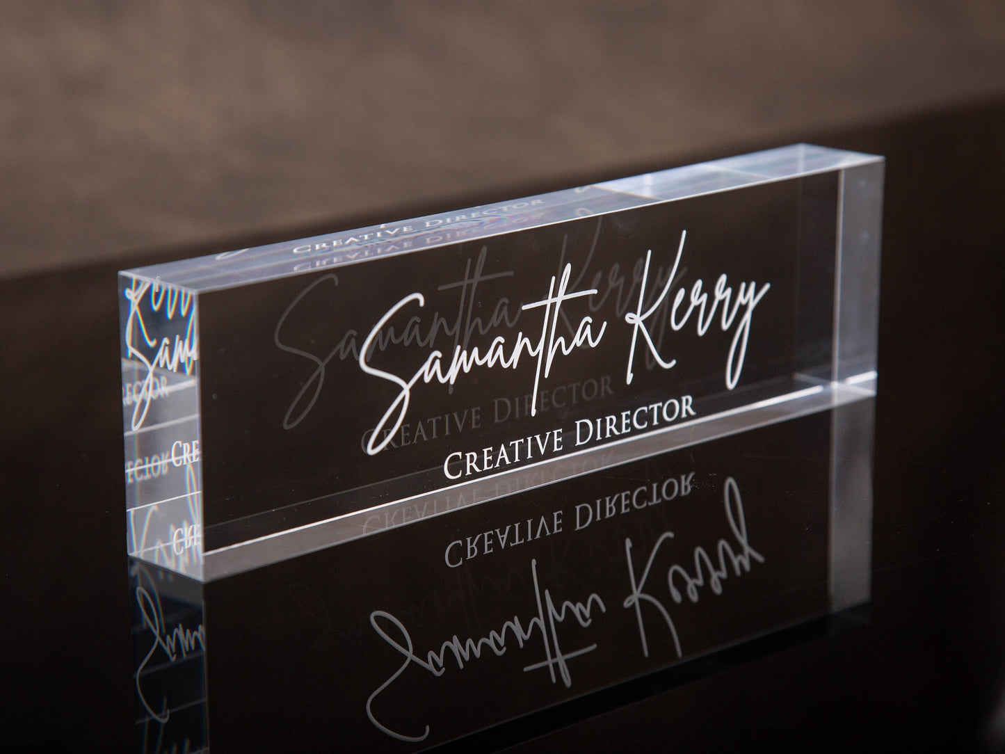 Engraved Desk Block - Minimal Executive Desk CEO Sign, Real Estate or Teacher Name Sign, New Job Office Decor, Company Staff Employee Gift