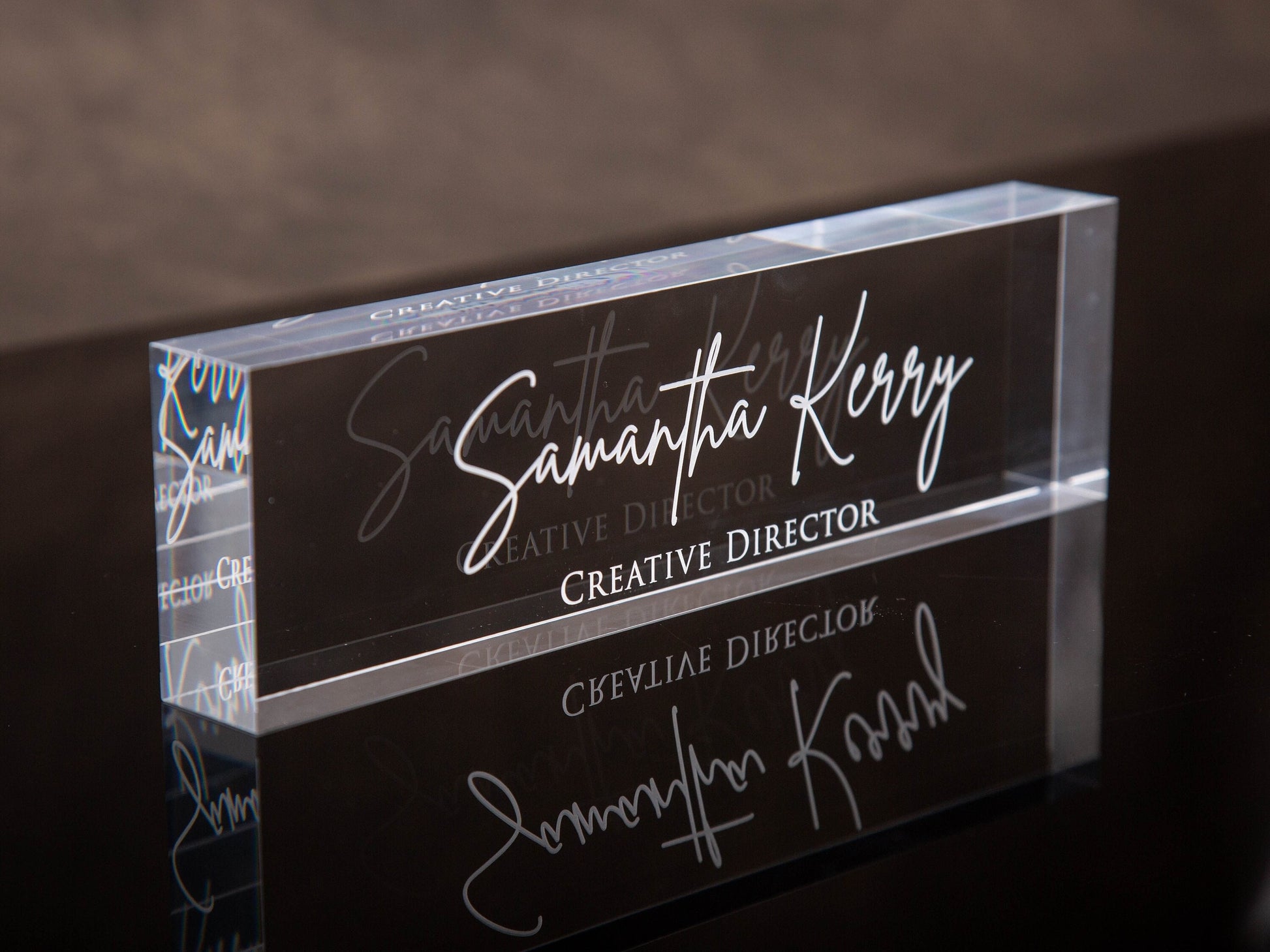 Engraved Desk Block - Minimal Executive Desk CEO Sign, Real Estate or Teacher Name Sign, New Job Office Decor, Company Staff Employee Gift