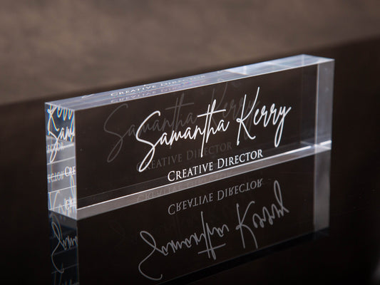 Engraved Desk Block - Minimal Executive Desk CEO Sign, Real Estate or Teacher Name Sign, New Job Office Decor, Company Staff Employee Gift