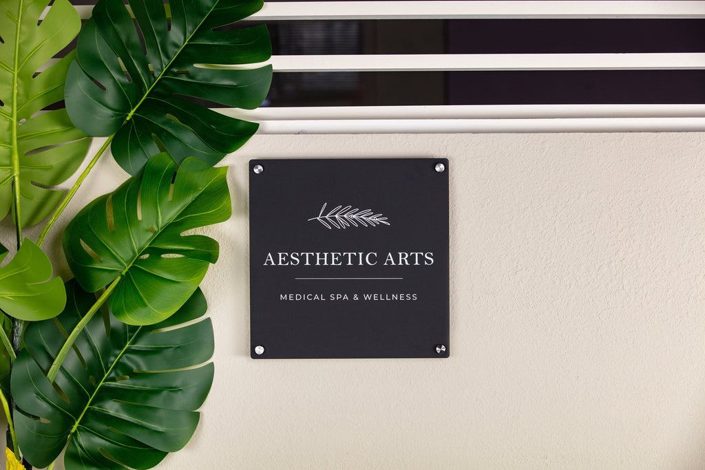 Black Acrylic Square Business Logo Sign w/ Metal Stand Offs - Custom Sign Personalized Beauty Spa Sign Small Business Office Door Name Plate