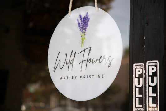 Round Hanging Acrylic Sign (Logo) w/ White Rope - Custom window signage for office rental door small business beauty salon spa artist plaque
