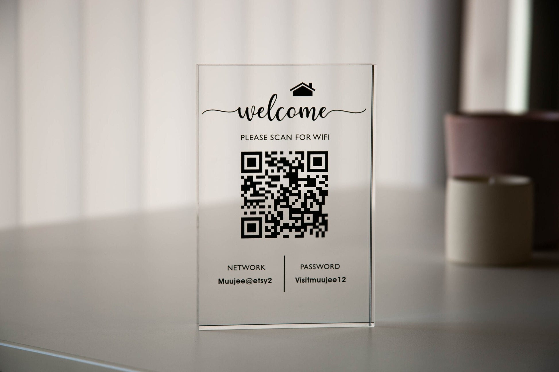 Personalized Acrylic QR Code Wifi Sign (Design 2) - Custom Internet Sign Airbnb Vacation Rental Salon Hotel Guestroom New Home Owner's Gift