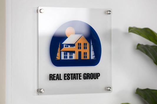 Frosted Acrylic Square Business Logo Sign w/ Metal Stand Offs - Custom Office Door Sign, Personalized Name Plate for Office Door Sign, Gift