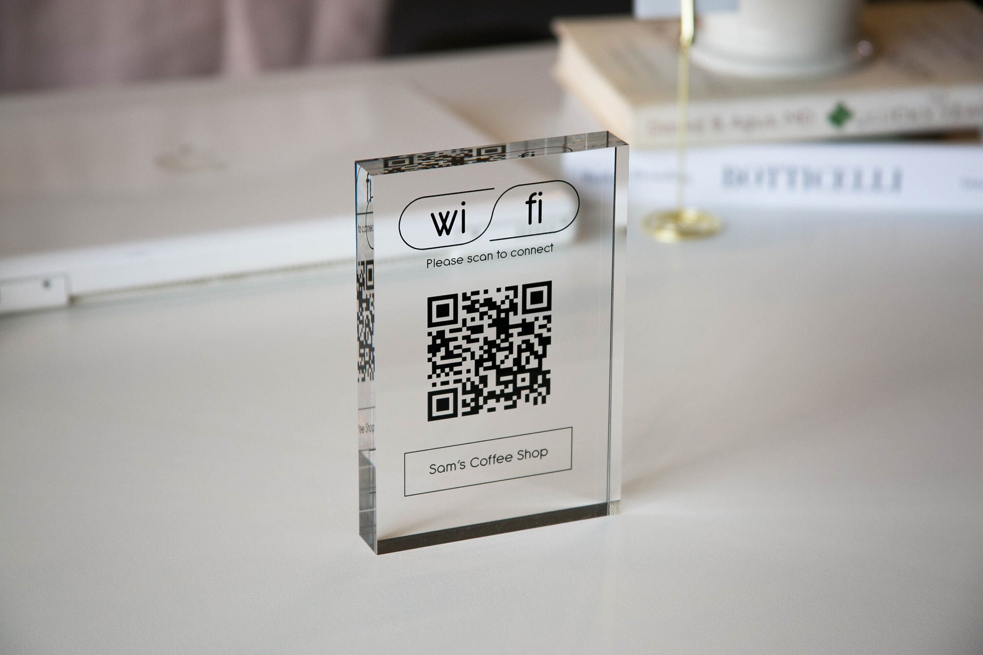 Personalized Acrylic QR Code Wifi Sign (Design 3) - Custom Home Airbnb Hotel Rental Sign for Small Business Beauty Salon Station Decor Bars