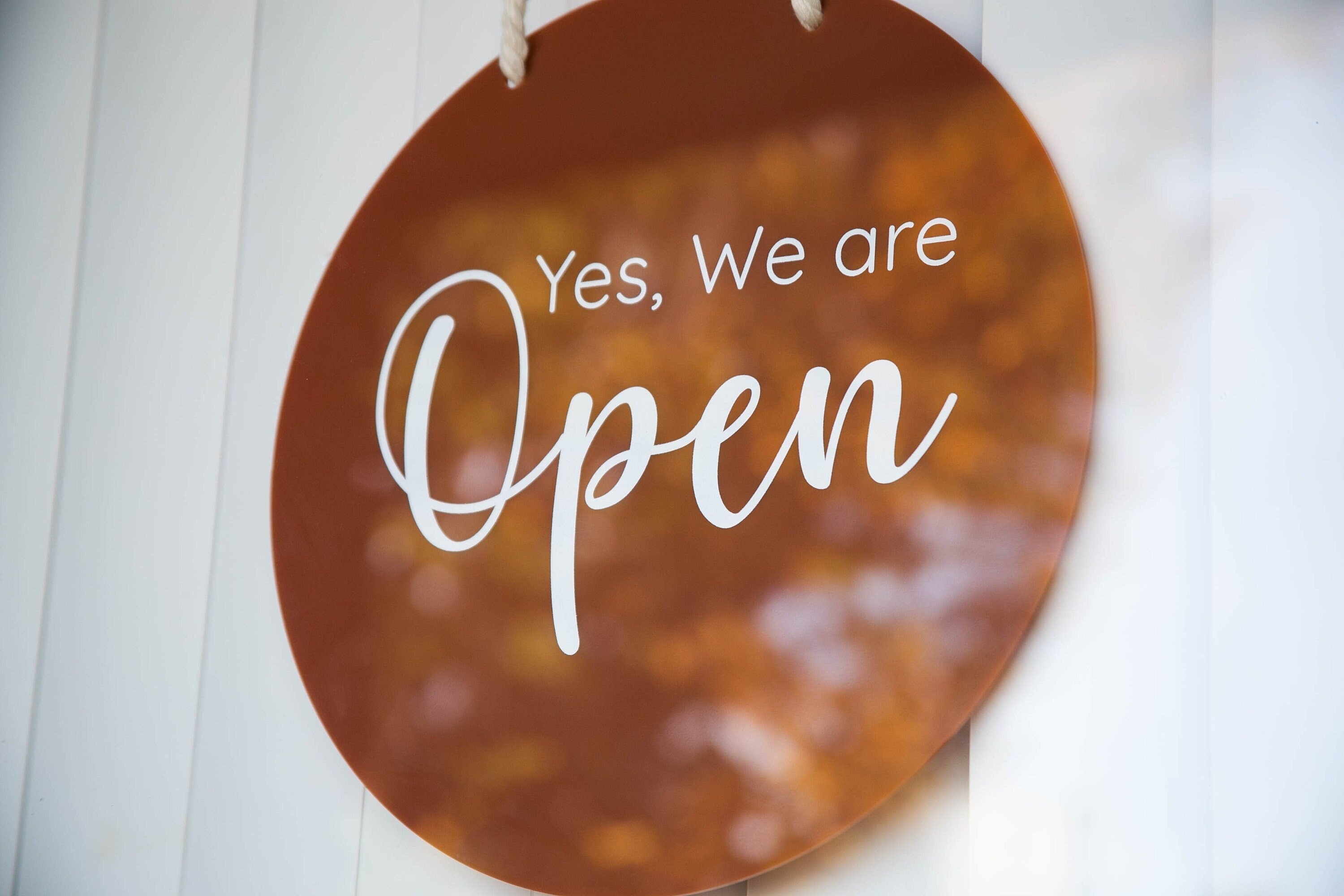 Round Hanging Acrylic Sign (Open & Closed) Double Sided w/ White Rope - Back to back custom signage office home rental door, small business