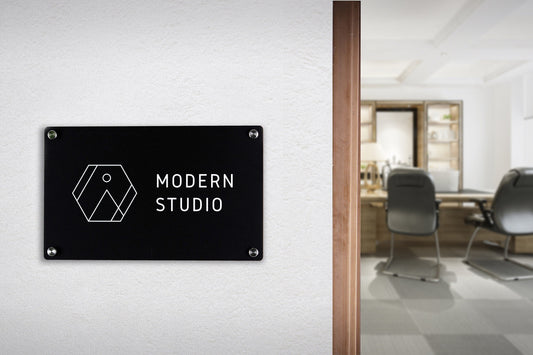 Black Acrylic Office Door Sign w/ Metal Stand Offs - 11.5x7 Custom Personalized Logo, Office Wall Decor, Salon Sign, Office Storefront