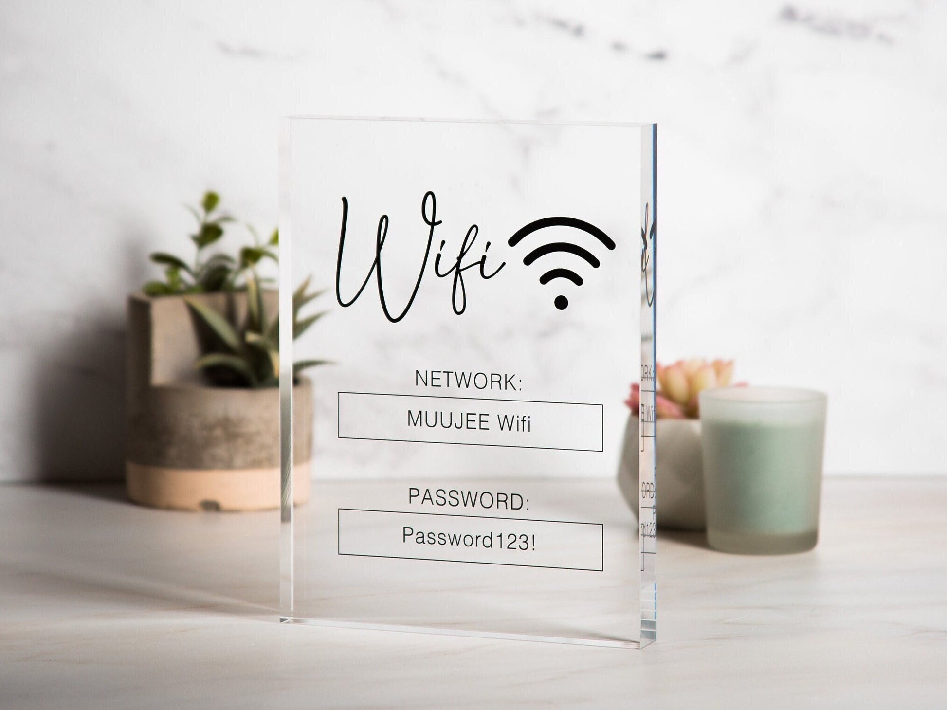 Wifi Password Sign (Acrylic Block) - Custom Internet Table Sign for Home & Airbnb Rental Hotel Small Business Signage New Home Owner's Gift