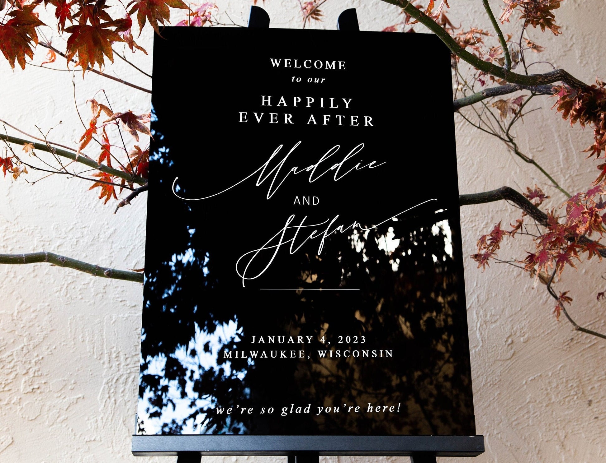 Personalized Acrylic Wedding Welcome Sign (Design 1) - Custom Modern Bridal Event Engagement Party Rehearsal Dinner Nuptials Signage