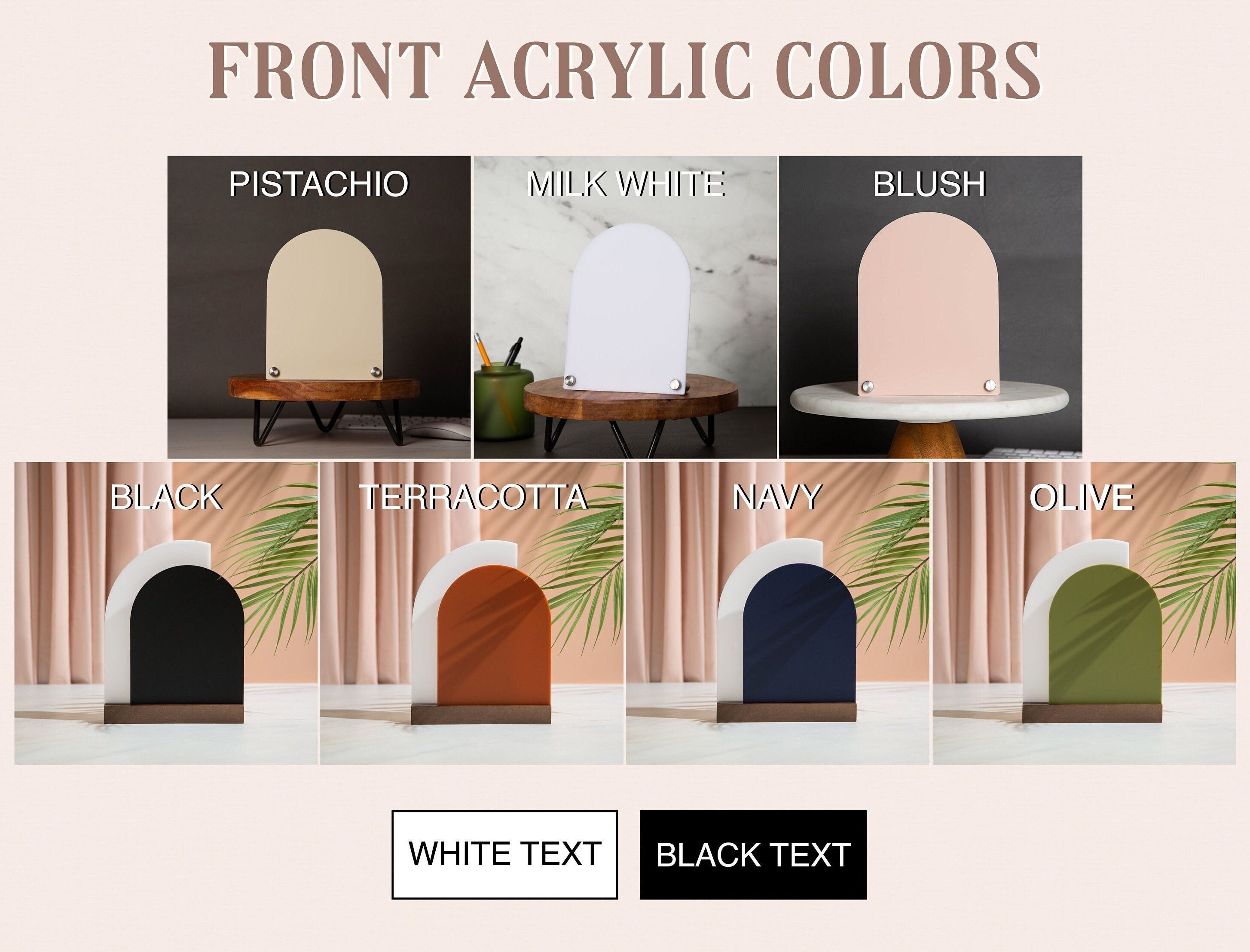 Full Arch Double Acrylic Sign w/ Walnut Wood Base - Dessert Bar for Weddings Birthdays Events, Personalized Show Menu, Custom Party Signage