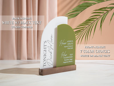 Half Arch Double Acrylic Sign w/ Walnut Wood Base - Dessert Bar for Weddings Birthdays Events, Personalized Show Menu, Custom Party Signage