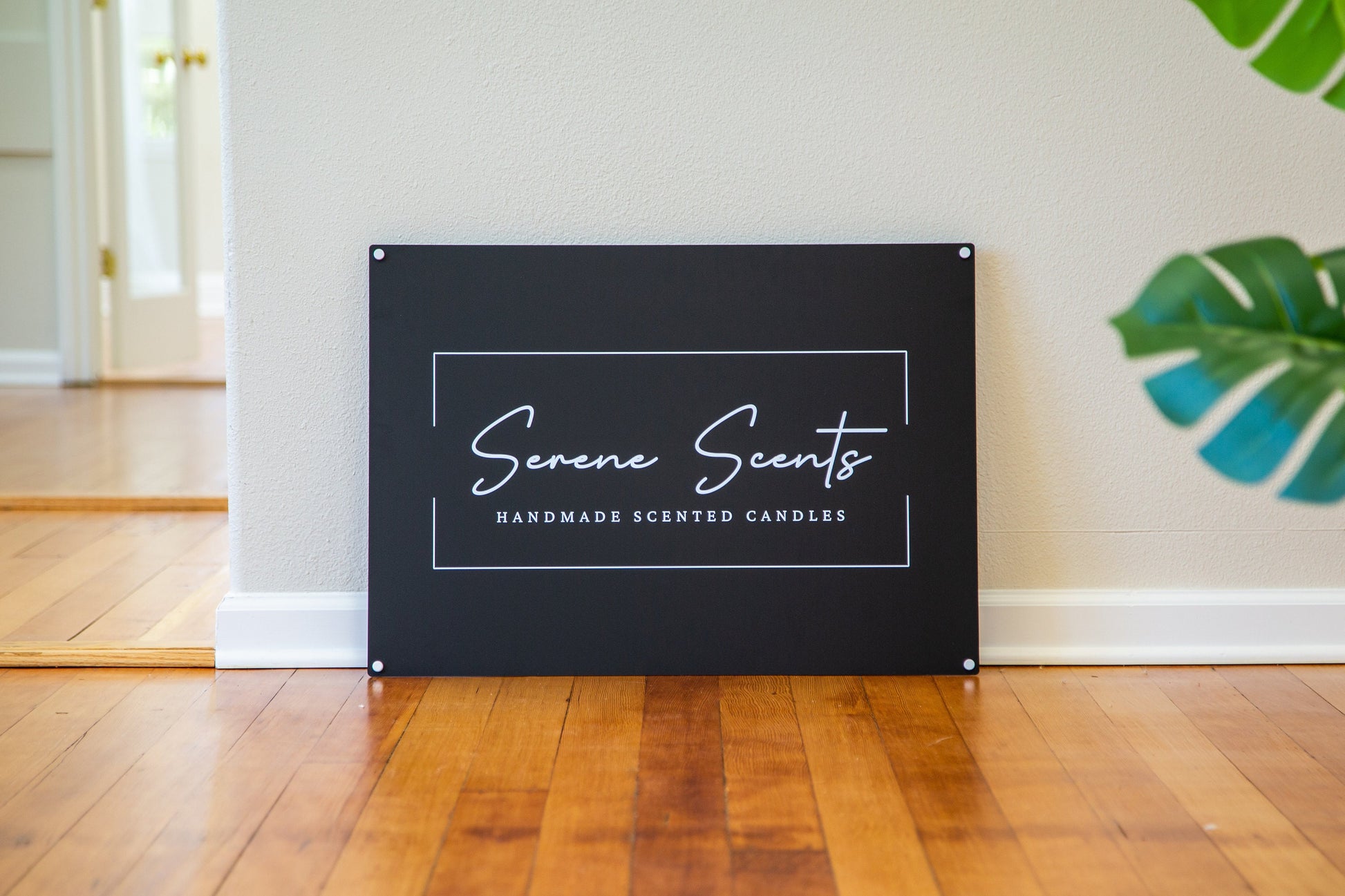 Black Rectangle Wall Sign With 4 Holes - Custom Small Business Logo Sign for Beauty Salon Owners, Hair Nail Stylist Makeup Massage Skincare