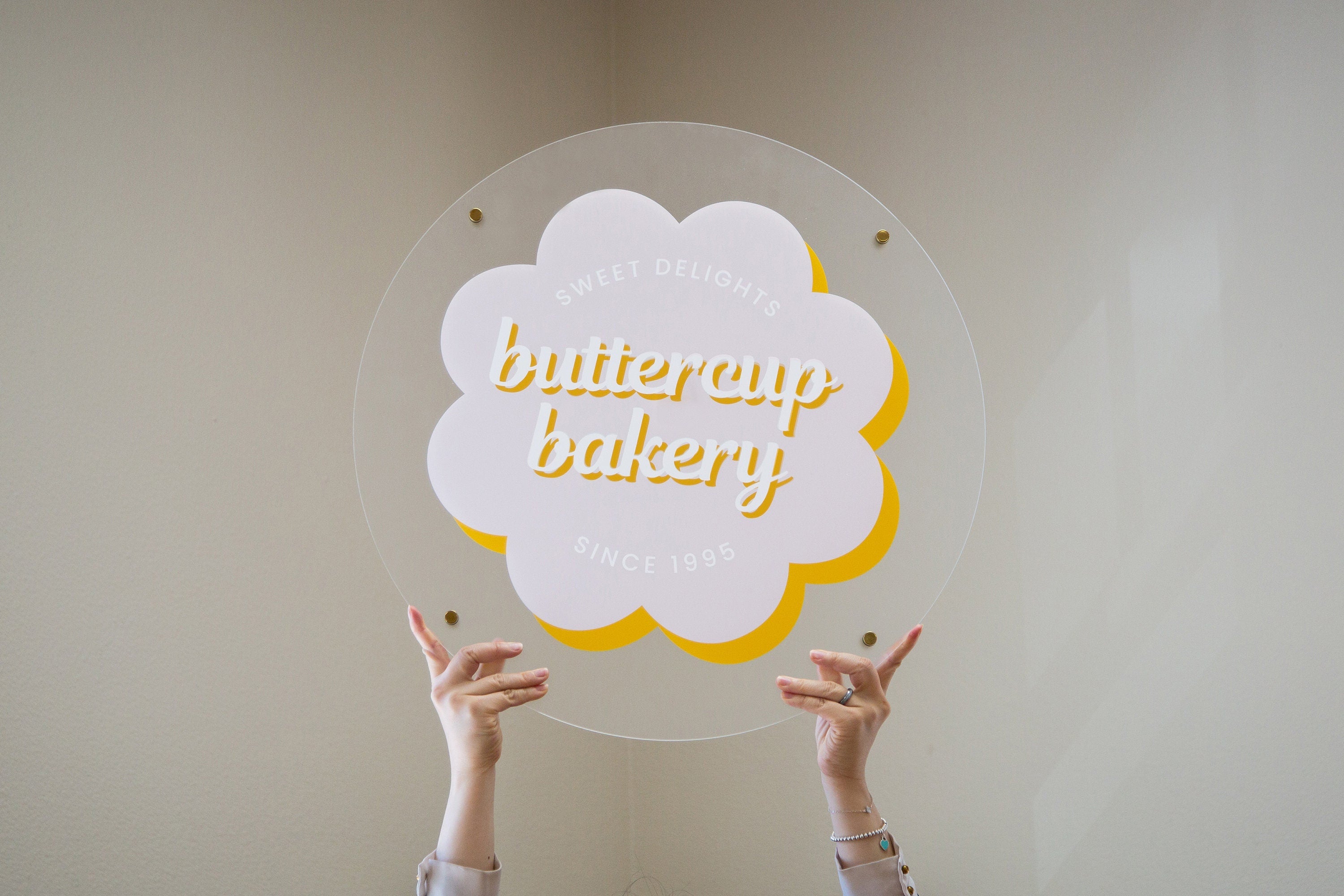 Frosted Round Wall Sign With 4 Holes - Custom Small Business Logo Sign for Beauty Salon Owners, Hair Nail Stylist Makeup Massage Skincare
