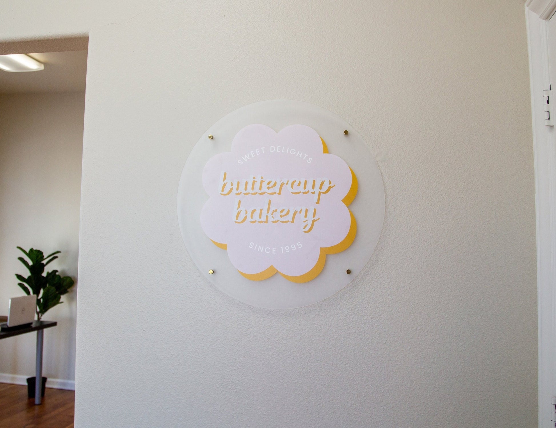 Frosted Round Wall Sign With 4 Holes - Custom Small Business Logo Sign for Beauty Salon Owners, Hair Nail Stylist Makeup Massage Skincare