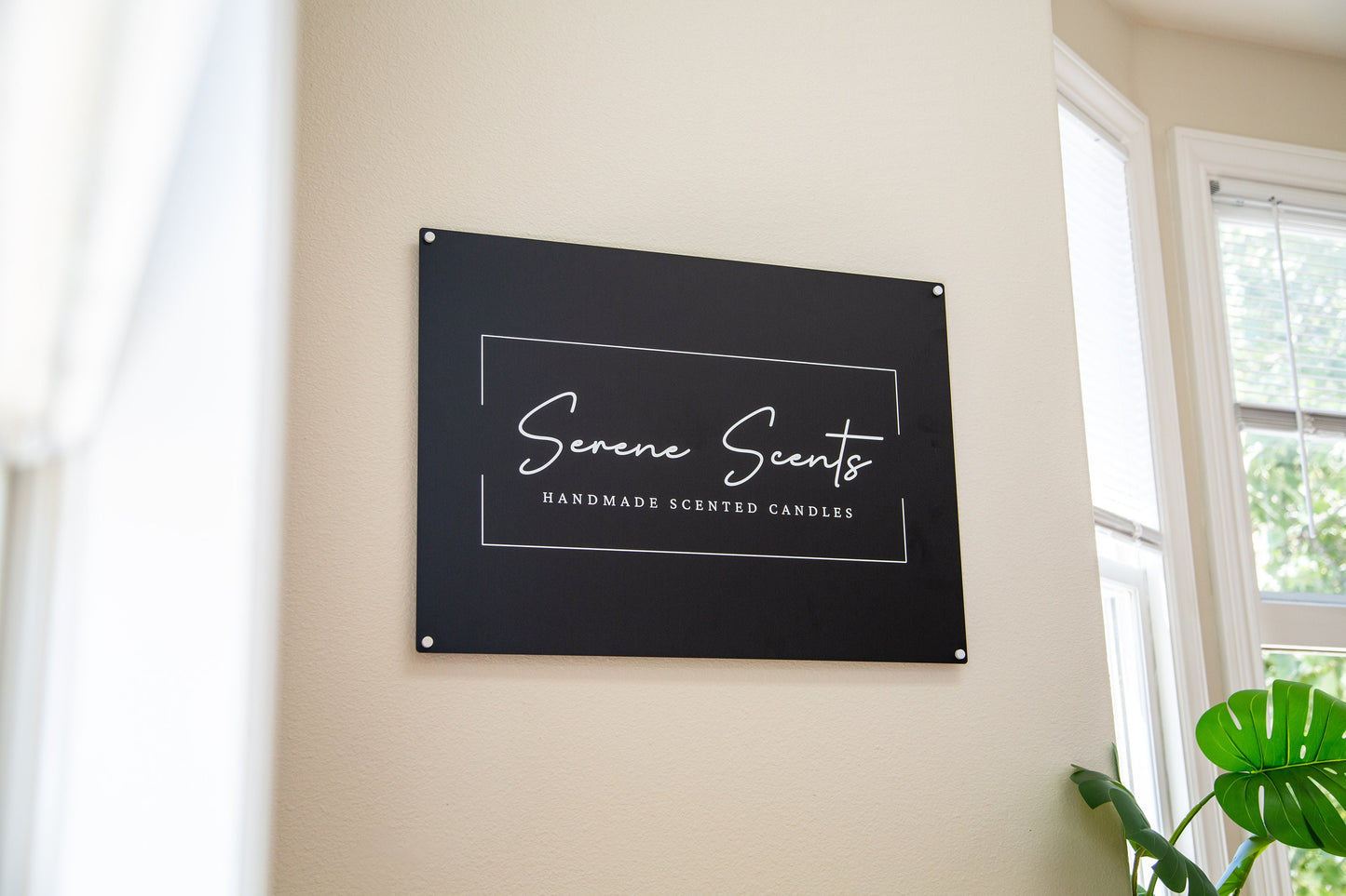 Black Rectangle Wall Sign With 4 Holes - Custom Small Business Logo Sign for Beauty Salon Owners, Hair Nail Stylist Makeup Massage Skincare