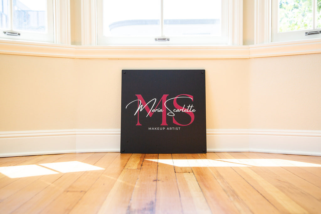 Black Square Wall Sign With 4 Holes - Custom Small Business Logo Sign for Beauty Salon Owners, Hair Nail Stylist Makeup Massage Skincare