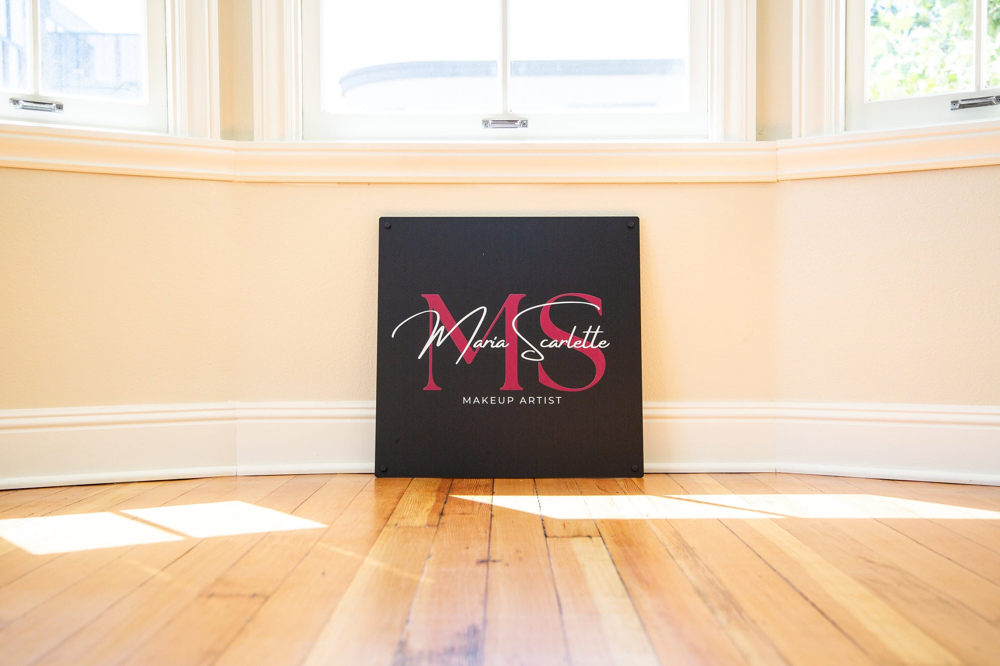Black Square Wall Sign With 4 Holes - Custom Small Business Logo Sign for Beauty Salon Owners, Hair Nail Stylist Makeup Massage Skincare