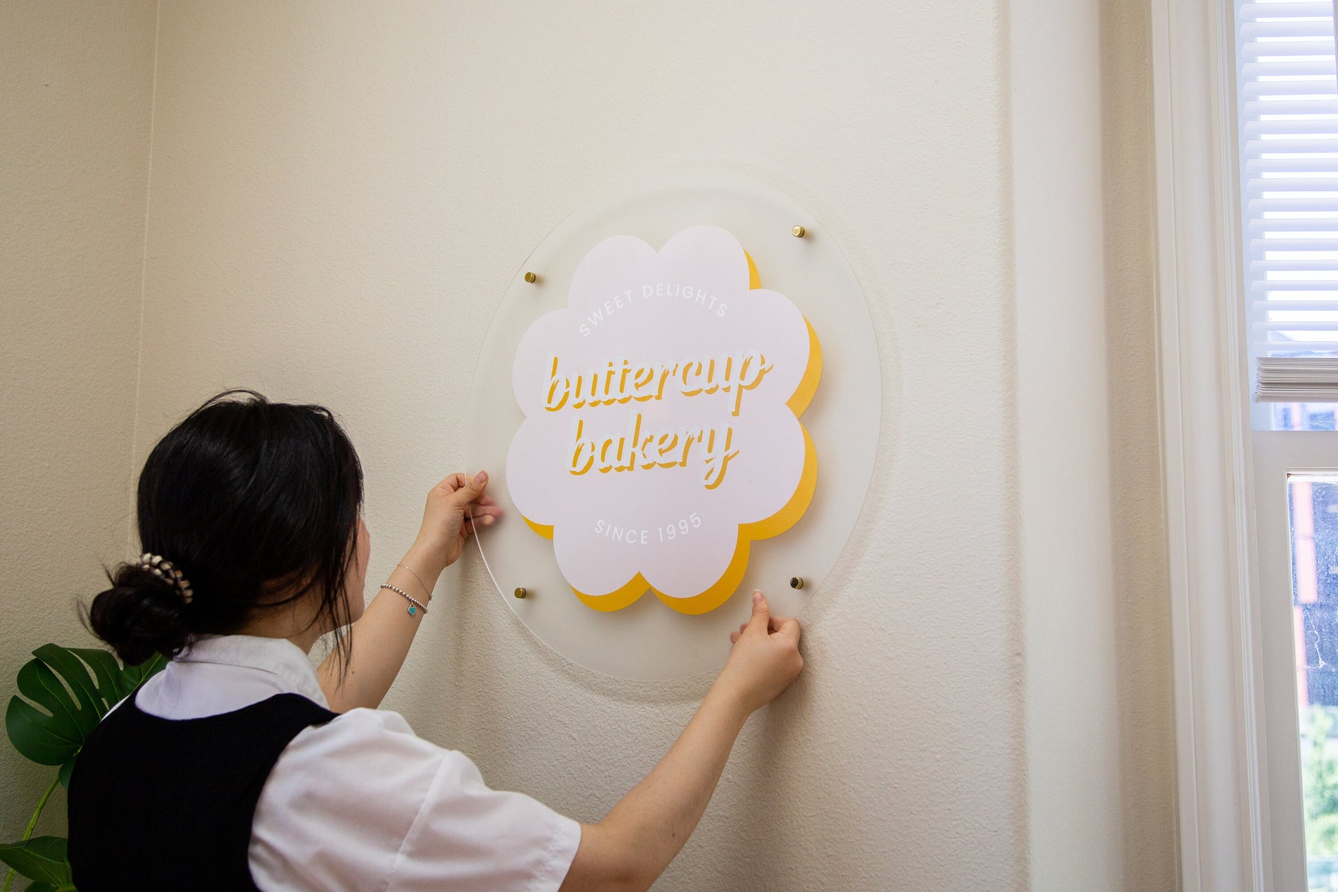 Frosted Round Wall Sign With 4 Holes - Custom Small Business Logo Sign for Beauty Salon Owners, Hair Nail Stylist Makeup Massage Skincare
