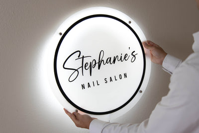 LED Round Sign With 4 Holes - Custom Led Light Acrylic Business Logo Sign for Beauty Salon Owners, Hair Nail Stylist Makeup Massage Skincare