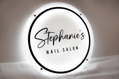 LED Round Sign With 4 Holes - Custom Led Light Acrylic Business Logo Sign for Beauty Salon Owners, Hair Nail Stylist Makeup Massage Skincare