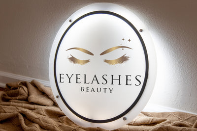 LED Round Sign with 4 Holes - Custom Backlit Acrylic Signage for the Business, Acrylic Logo Sign for Nail Salon, Boutiques, and Brow Studios