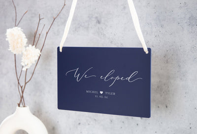 Wedding Hanging Acrylic Sign with Ribbon (Design 5) - 11.5x7" Sign, Signage for Wedding Elopement Photo Prop, Marriage Announcement