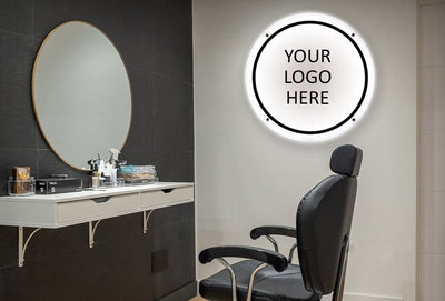 LED Round Sign With 4 Holes - Custom Led Light Acrylic Business Logo Sign for Beauty Salon Owners, Hair Nail Stylist Makeup Massage Skincare