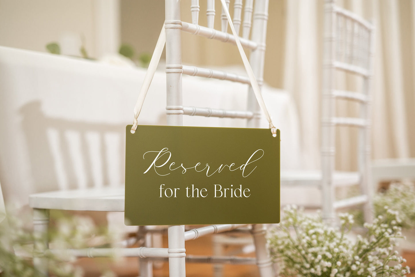 Reserved Hanging Acrylic Sign with Ribbon (D4) - 11.5x7" Reserved Seat Sign for the Bride, Wedding Ceremony Reception Bridal Party Sign